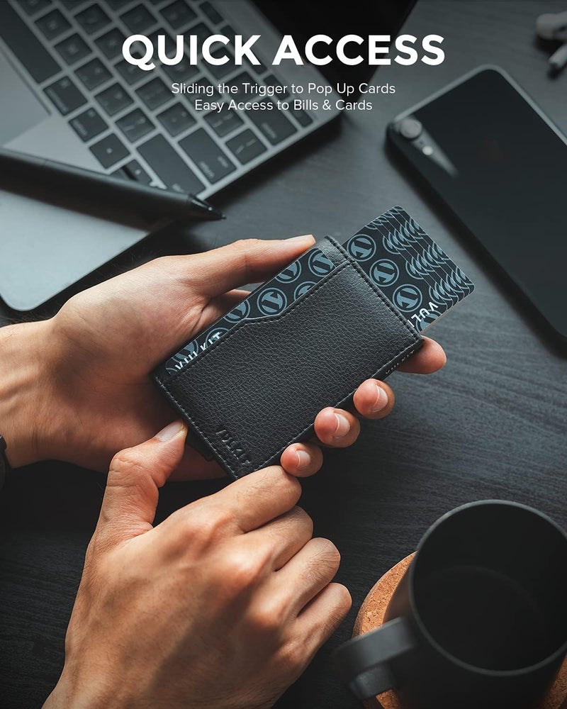 VULKIT Card Holder Wallet with Double ID Windows RFID Blocking Pop Up Wallet Minimalist Design for 12 Cards - Image 1